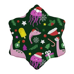 Dinosaur Colorful Funny Christmas Pattern Ornament (snowflake)