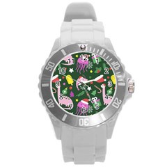 Dinosaur Colorful Funny Christmas Pattern Round Plastic Sport Watch (l)