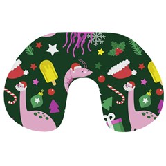 Dinosaur Colorful Funny Christmas Pattern Travel Neck Pillow