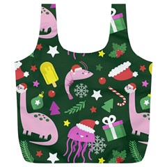 Dinosaur Colorful Funny Christmas Pattern Full Print Recycle Bag (xl)