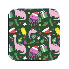 Dinosaur Colorful Funny Christmas Pattern Square Metal Box (black)