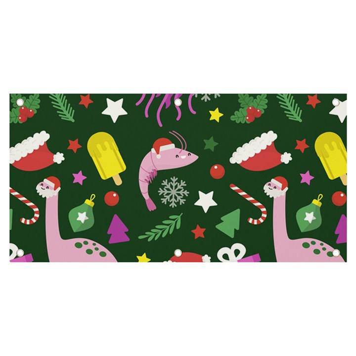 Dinosaur Colorful Funny Christmas Pattern Banner and Sign 4  x 2 