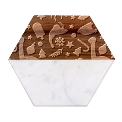 Dinosaur Colorful Funny Christmas Pattern Marble Wood Coaster (hexagon) 