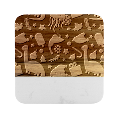 Dinosaur Colorful Funny Christmas Pattern Marble Wood Coaster (square)