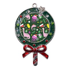 Dinosaur Colorful Funny Christmas Pattern Metal X mas Lollipop With Crystal Ornament