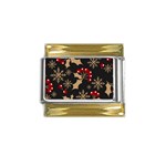 Christmas Pattern With Snowflakes Berries Gold Trim Italian Charm (9mm) Front