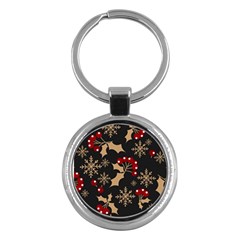 Christmas Pattern With Snowflakes Berries Key Chain (round) by Ket1n9