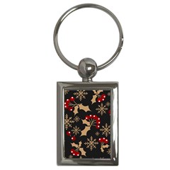 Christmas Pattern With Snowflakes Berries Key Chain (rectangle)