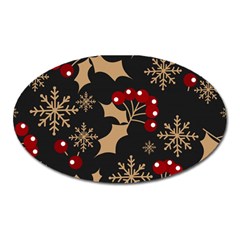 Christmas Pattern With Snowflakes Berries Oval Magnet