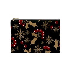 Christmas Pattern With Snowflakes Berries Cosmetic Bag (medium)