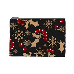 Christmas Pattern With Snowflakes Berries Cosmetic Bag (large)