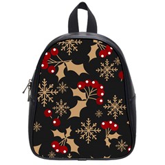 Christmas Pattern With Snowflakes Berries School Bag (small)