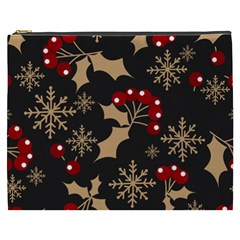 Christmas Pattern With Snowflakes Berries Cosmetic Bag (xxxl)