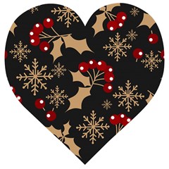 Christmas Pattern With Snowflakes Berries Wooden Puzzle Heart