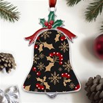 Christmas Pattern With Snowflakes Berries Metal Holly Leaf Bell Ornament Front