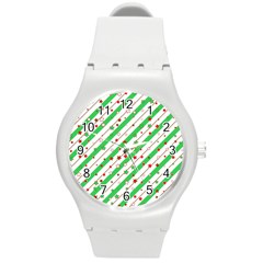 Christmas Paper Stars Pattern Texture Background Colorful Colors Seamless Round Plastic Sport Watch (m)