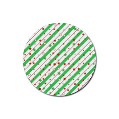 Christmas Paper Stars Pattern Texture Background Colorful Colors Seamless Rubber Round Coaster (4 Pack)