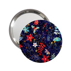 Festive Floral Pattern Christmas Blue Floral Flower Foliage Leaves Pattern Red Snow Winter 2 25  Handbag Mirrors