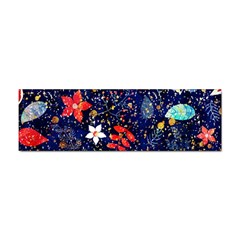 Festive Floral Pattern Christmas Blue Floral Flower Foliage Leaves Pattern Red Snow Winter Sticker (bumper) by Maspions