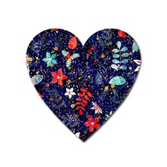 Festive Floral Pattern Christmas Blue Floral Flower Foliage Leaves Pattern Red Snow Winter Heart Magnet