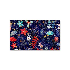 Festive Floral Pattern Christmas Blue Floral Flower Foliage Leaves Pattern Red Snow Winter Sticker Rectangular (10 Pack)