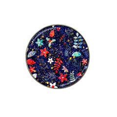 Festive Floral Pattern Christmas Blue Floral Flower Foliage Leaves Pattern Red Snow Winter Hat Clip Ball Marker (4 Pack)