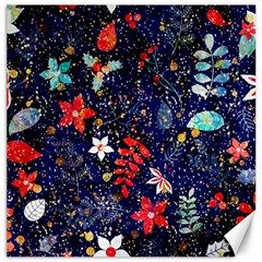 Festive Floral Pattern Christmas Blue Floral Flower Foliage Leaves Pattern Red Snow Winter Canvas 16  X 16 