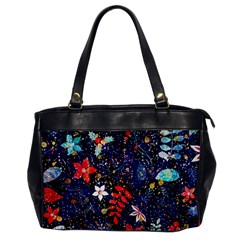 Festive Floral Pattern Christmas Blue Floral Flower Foliage Leaves Pattern Red Snow Winter Oversize Office Handbag