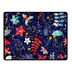 Festive Floral Pattern Christmas Blue Floral Flower Foliage Leaves Pattern Red Snow Winter Fleece Blanket (small)