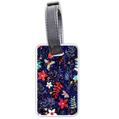 Festive Floral Pattern Christmas Blue Floral Flower Foliage Leaves Pattern Red Snow Winter Luggage Tag (one Side)