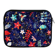 Festive Floral Pattern Christmas Blue Floral Flower Foliage Leaves Pattern Red Snow Winter Apple Ipad 2/3/4 Zipper Cases