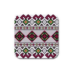 Ukrainian Folk Seamless Pattern Ethnic Ornament Border Element Traditional Rubber Square Coaster (4 Pack)