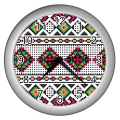 Ukrainian Folk Seamless Pattern Ethnic Ornament Border Element Traditional Wall Clock (silver)