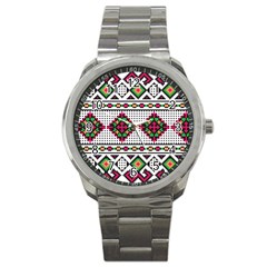 Ukrainian Folk Seamless Pattern Ethnic Ornament Border Element Traditional Sport Metal Watch by Grandong