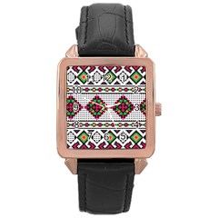 Ukrainian Folk Seamless Pattern Ethnic Ornament Border Element Traditional Rose Gold Leather Watch  by Grandong