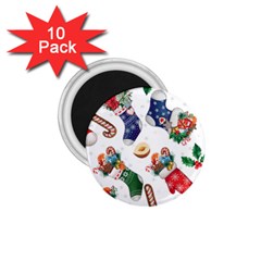 Christmas Socks Gloves Candy Cane Stocking Seamless 1 75  Magnets (10 Pack) 