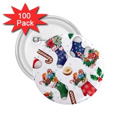 Christmas Socks Gloves Candy Cane Stocking Seamless 2 25  Buttons (100 Pack) 