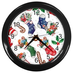 Christmas Socks Gloves Candy Cane Stocking Seamless Wall Clock (black)