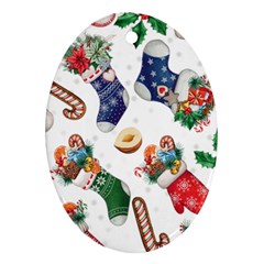 Christmas Socks Gloves Candy Cane Stocking Seamless Oval Ornament (two Sides)