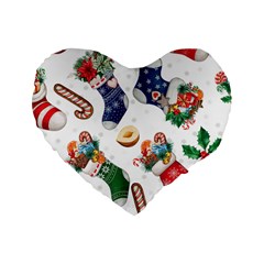 Christmas Socks Gloves Candy Cane Stocking Seamless Standard 16  Premium Heart Shape Cushions by Grandong