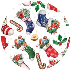 Christmas Socks Gloves Candy Cane Stocking Seamless Wooden Puzzle Round