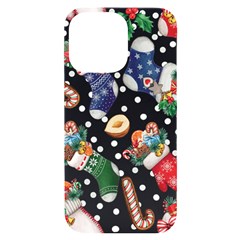 Christmas Socks Gloves Candy Cane Stocking Seamless Iphone 14 Pro Max Black Uv Print Case