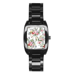 Floral Elements Peony Chinese Rose Stainless Steel Barrel Watch