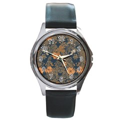 Seamless Pattern Patterns Leaves Vintage Round Metal Watch