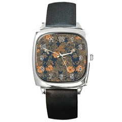 Seamless Pattern Patterns Leaves Vintage Square Metal Watch