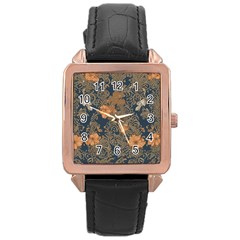 Seamless Pattern Patterns Leaves Vintage Rose Gold Leather Watch 