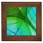 3d Leaves Texture Sheet Blue Green Framed Tile Front