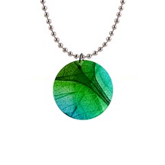 3d Leaves Texture Sheet Blue Green 1  Button Necklace