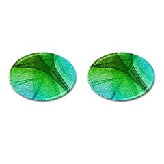 3d Leaves Texture Sheet Blue Green Cufflinks (oval)