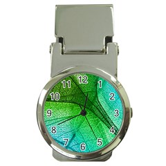 3d Leaves Texture Sheet Blue Green Money Clip Watches